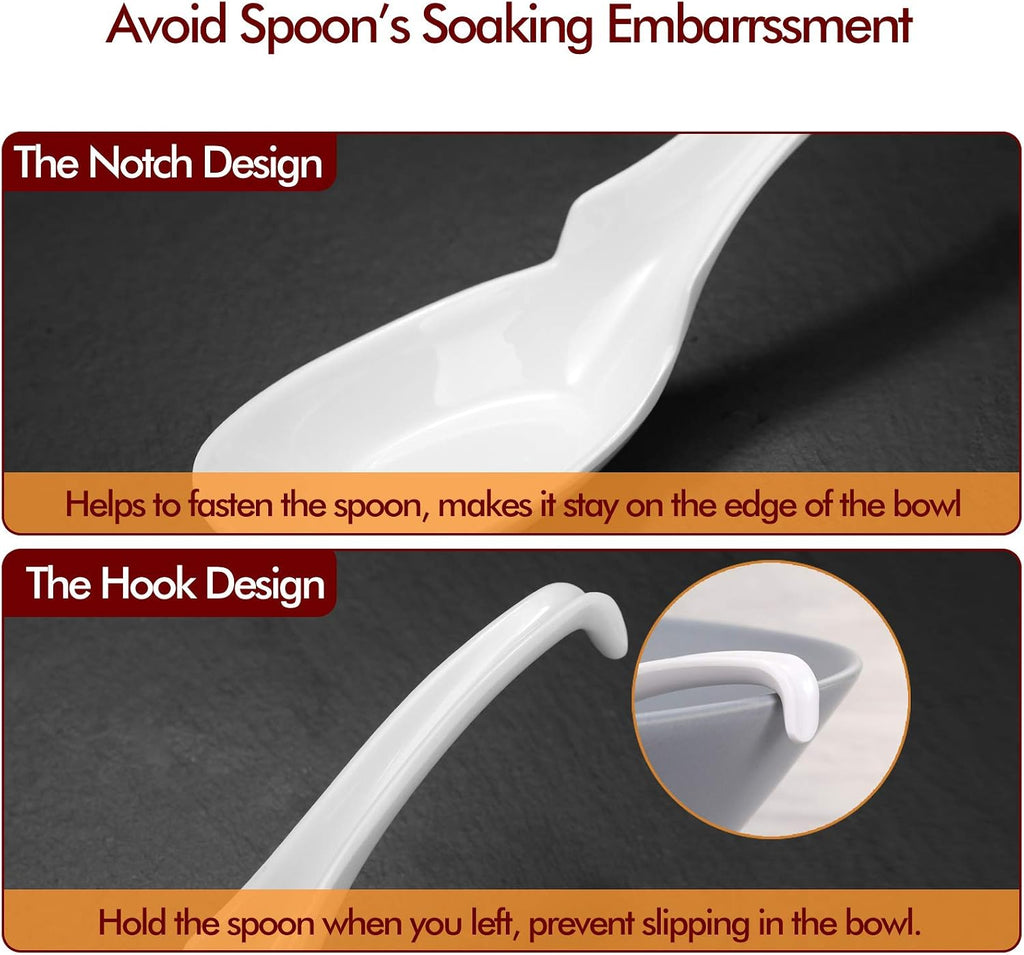 Hiware 12-piece Asian Soup Spoons  Rice Spoons  Chinese Won Ton Soup Spoon - Notch and Hook Style  White