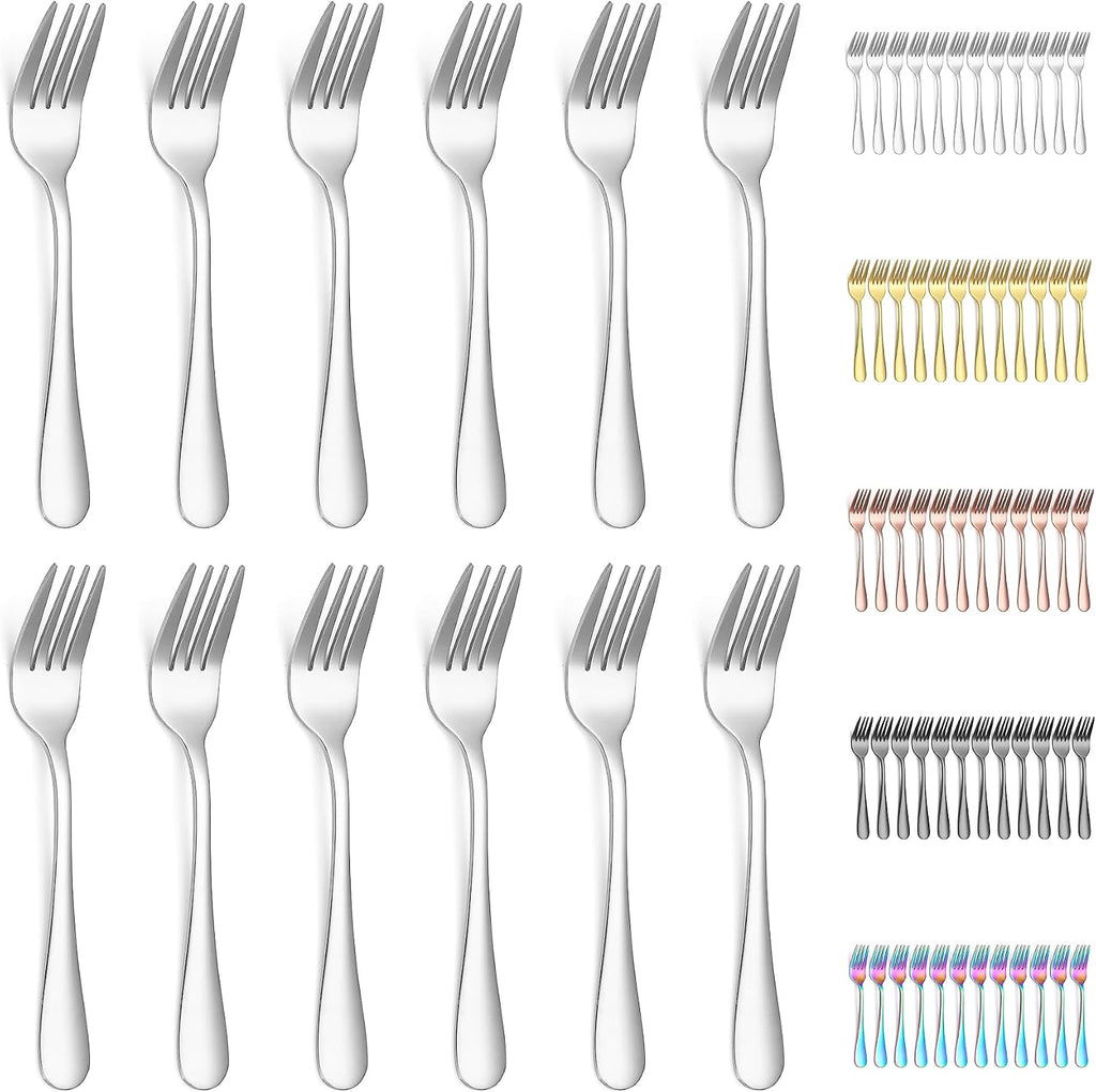 Evanda Dessert Forks Set of 12 Pack  5.62" Stainless Steel Pastry Fork  Appetizer Fork for Fruit  Cake  Cheese  Party Trips  Cafes  Restaurants  Easy To Clean  Dishwasher Safe