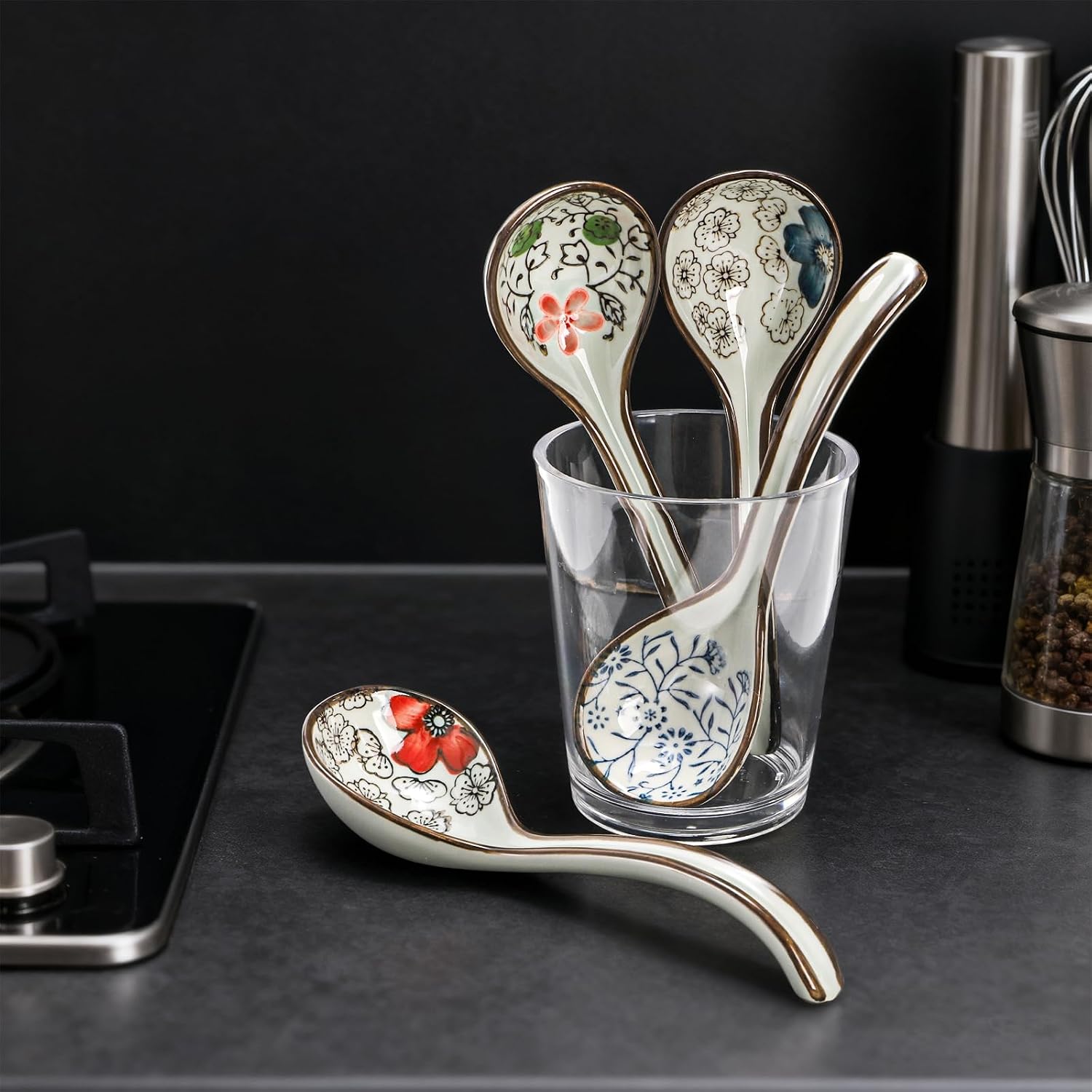 8 Pcs Asian Ceramic Soup Spoons  Japanese Ramen Spoon with Long Curved Handle  Chinese Soup Spoon  Porcelain Tablespoon  Kitchen Serving Spoon for Miso  Noodles  Cereal  Wonton  Dumpling Rice