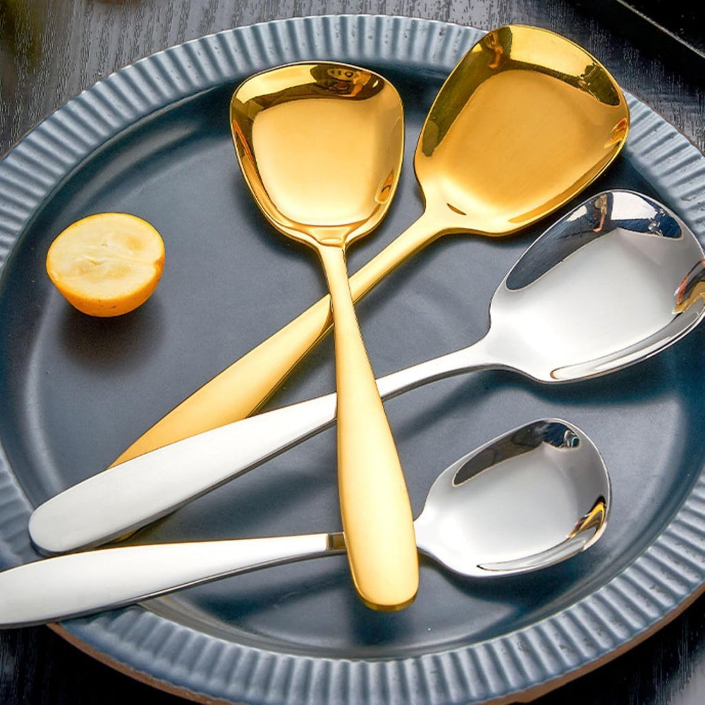 MIUPOO Square Head Spoons  Korean style Square Spoon Thick Heavy Stainless Steel Soup Table Spoons Dinner Flat Square Spoon 7 Inches/18.5 cm Set of 4 Gold