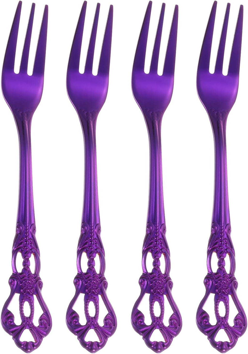 uxcell 4 Pcs Salad Forks  5.1 Inches Stainless Steel Dessert Forks  Mirror Polished  Dishwasher Safe  Tiny Forks for Small Desserts  Cocktails  Purple