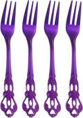 uxcell 4 Pcs Salad Forks  5.1 Inches Stainless Steel Dessert Forks  Mirror Polished  Dishwasher Safe  Tiny Forks for Small Desserts  Cocktails  Purple