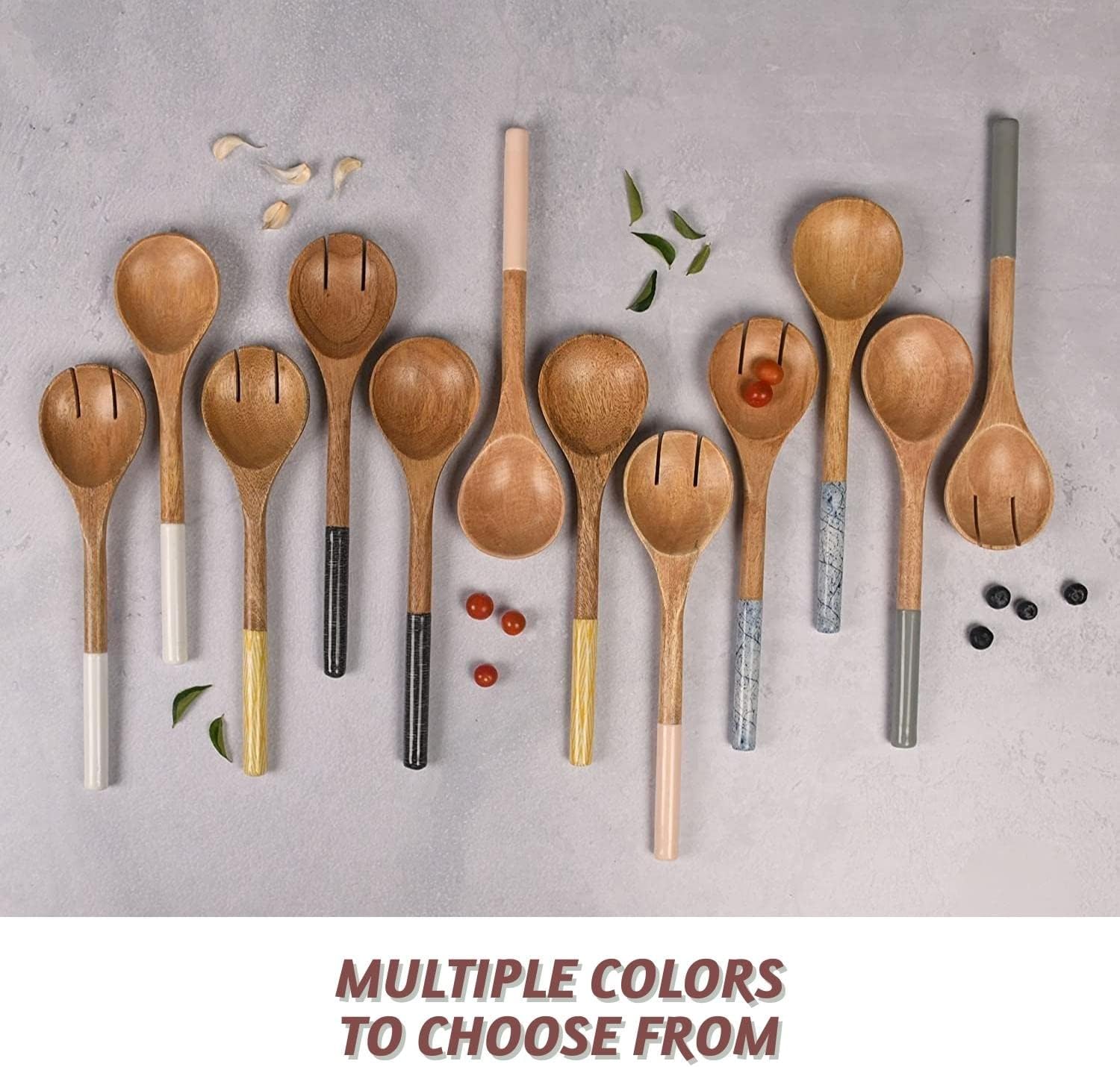 Folkulture Salad Servers or Salad Tongs | Set of 2 (12") Serving Spoons in Kitchen Essentials or Salad Hands Set | Wooden Salad Tongs for Serving | Christmas Gifts for Women Unique