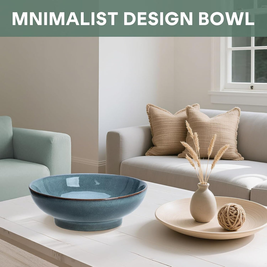10" Decorative Bowl Ceramic Fruit Bowl for Kitchen Counter Coffee Table  Dining Room Table Centerpiece Bowel Entryway Key Holder & Jewelry Organizer (Ocean Blue)