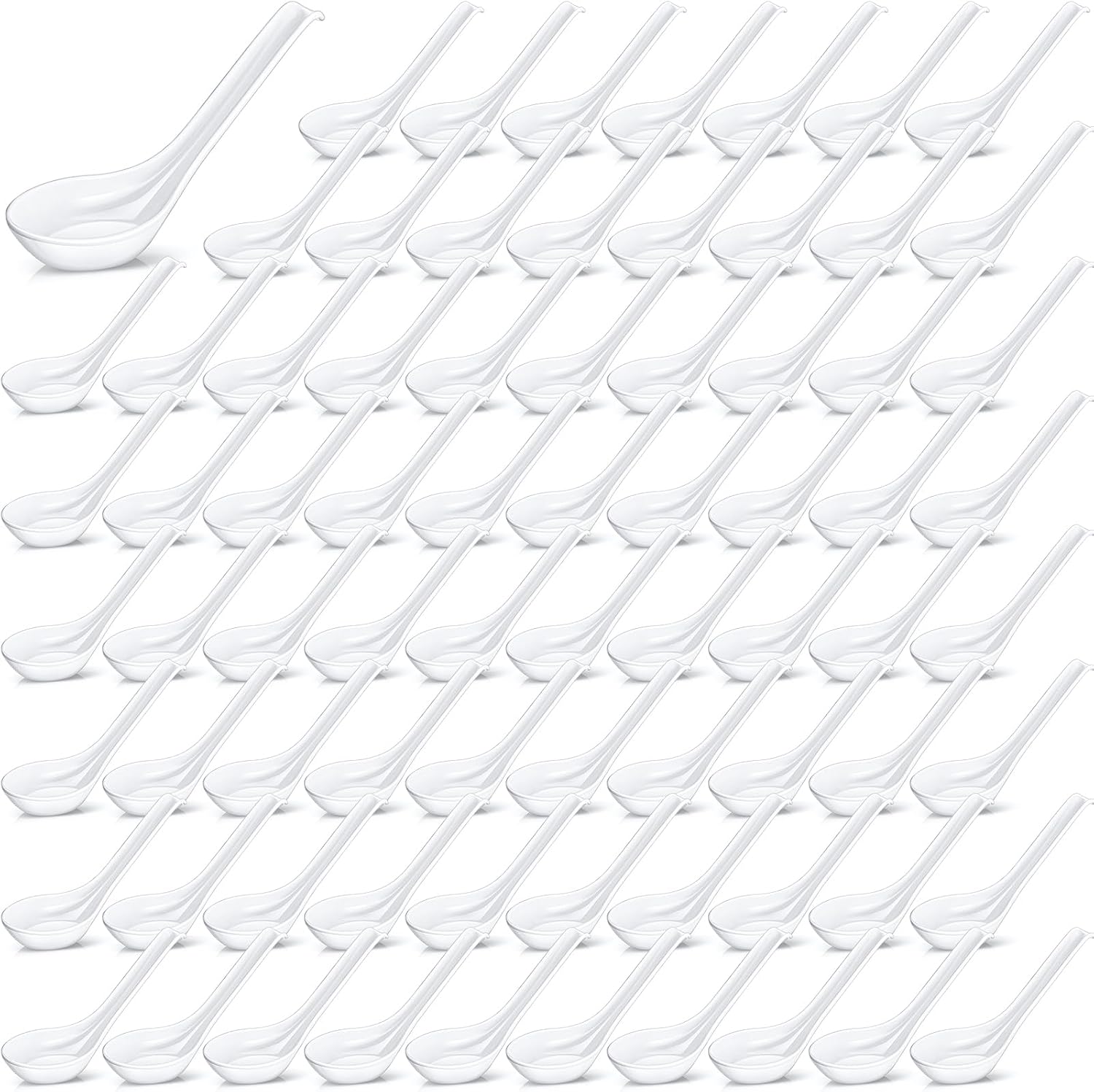 Hushee 100 Pcs Asian Soup Spoon Large Chinese Noodle Ramen Reusable Japanese Pho Spoon Bulk with Hook for Home Restaurant