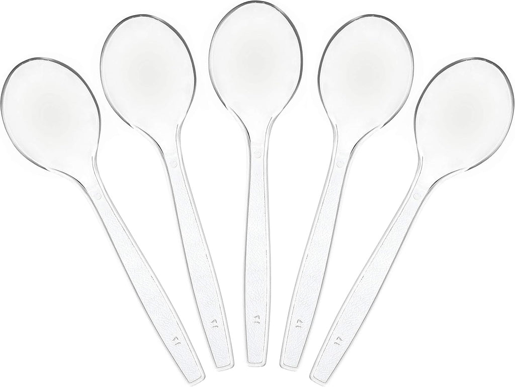 Plasticpro Disposable Clear Plastic Soup Spoons Heavyweight Utensils Pack of 200 Count
