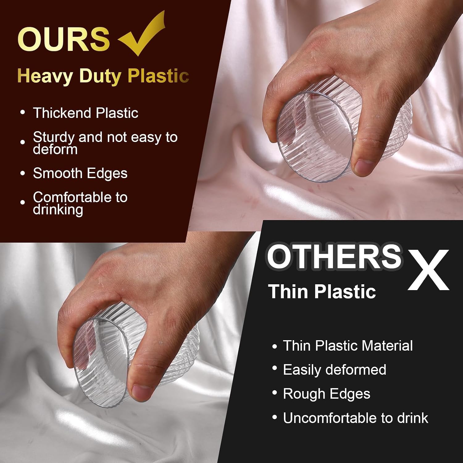 40 Pack Plastic Ribbed Wine Glasses  14Oz Origami Disposable Wine Glasses Unbreakable Clear Plastic Cocktail Glasses Recyclable Shatterproof Reusable Wine Cups (14oz 40pack)