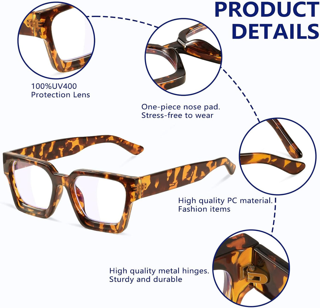 YDAOWKN Oversized Blue Light Blocking Glasses for Woman Rectangle Frame Fashion Chic Preppy Anti Eyestrain