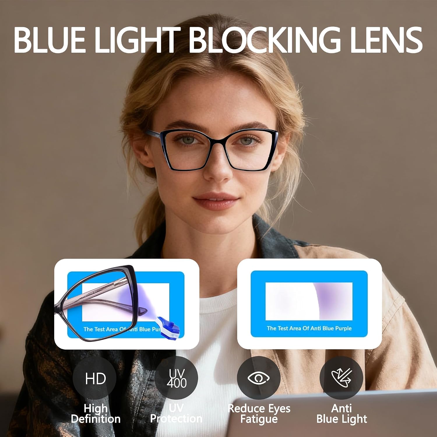 Blue Light Blocking Glasses for Women  Oversized Trendy Cat Eye Computer Gaming Glasses Anti Glare & UV Glare RF6204 (Black Cateye Frame)