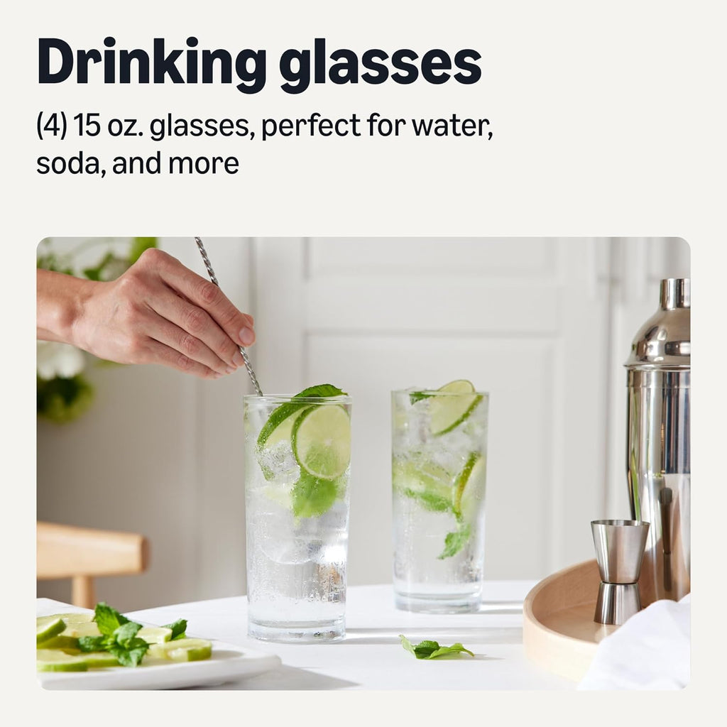 Amazon Basics Drinking Glasses  4-Piece Set  15 oz.  Dishwasher-Safe
