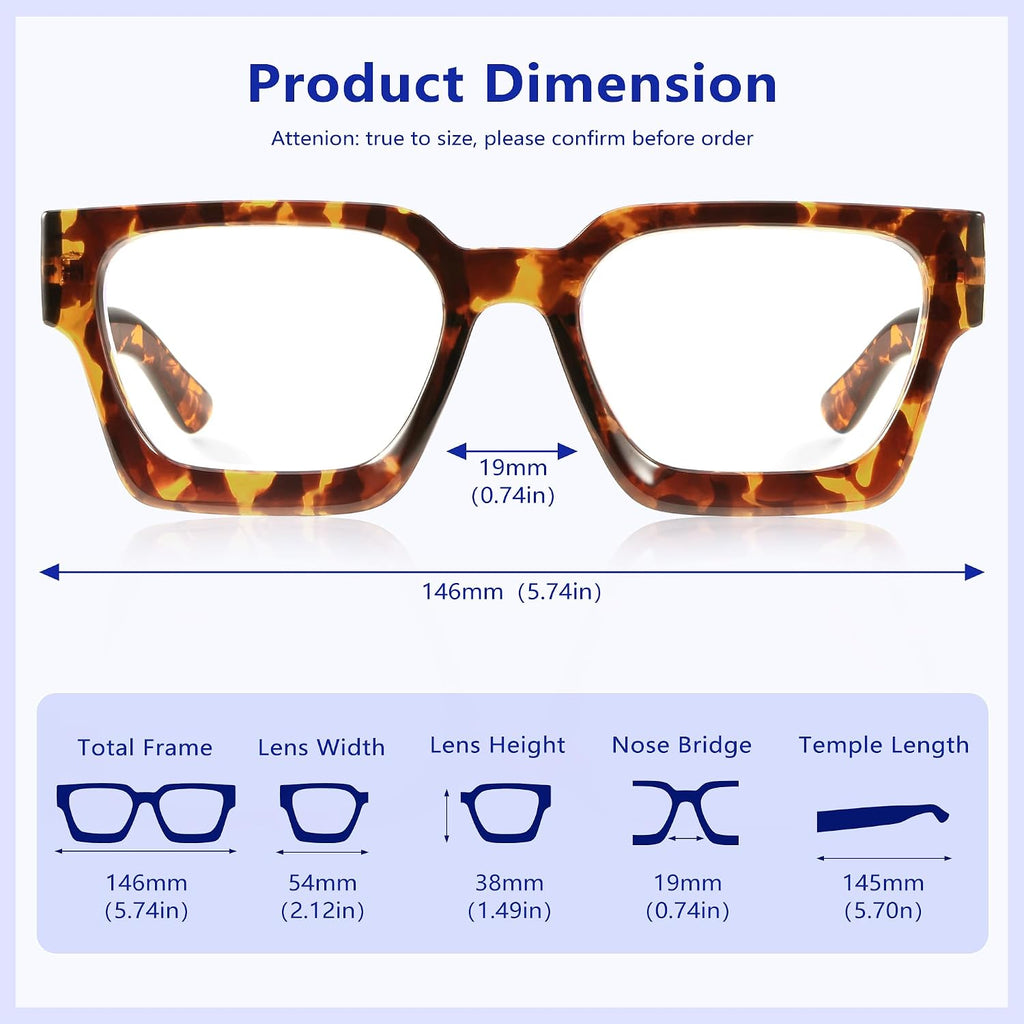 YDAOWKN Oversized Blue Light Blocking Glasses for Woman Rectangle Frame Fashion Chic Preppy Anti Eyestrain