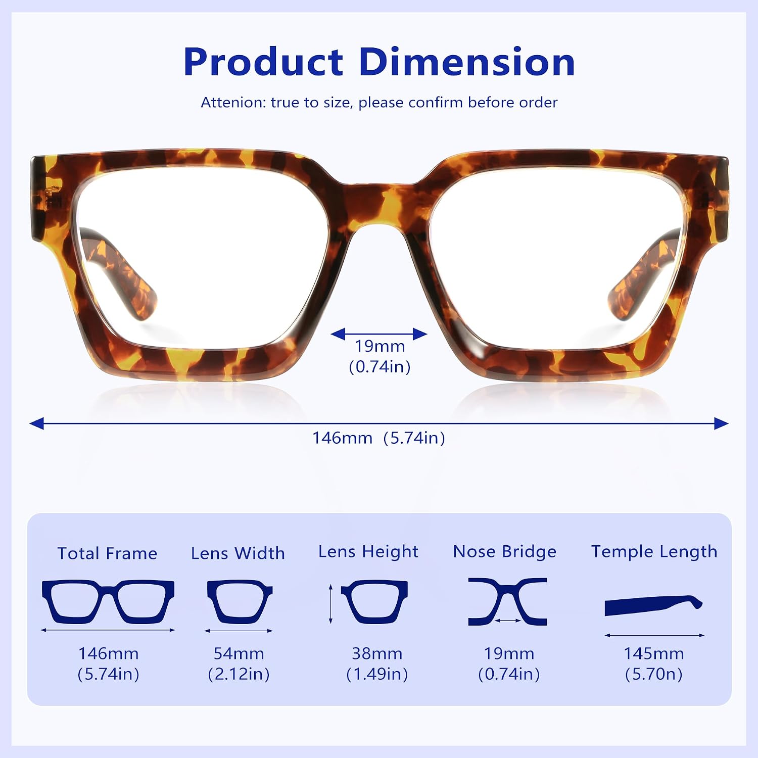 YDAOWKN Oversized Blue Light Blocking Glasses for Woman Rectangle Frame Fashion Chic Preppy Anti Eyestrain