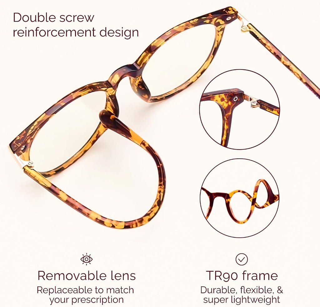 Gaoye Blue Light Blocking Glasses  Retro Round Eyewear Frame Anti Eyestrain Computer Glasses for Women Men (Tea Leopard/Transparent Lens)