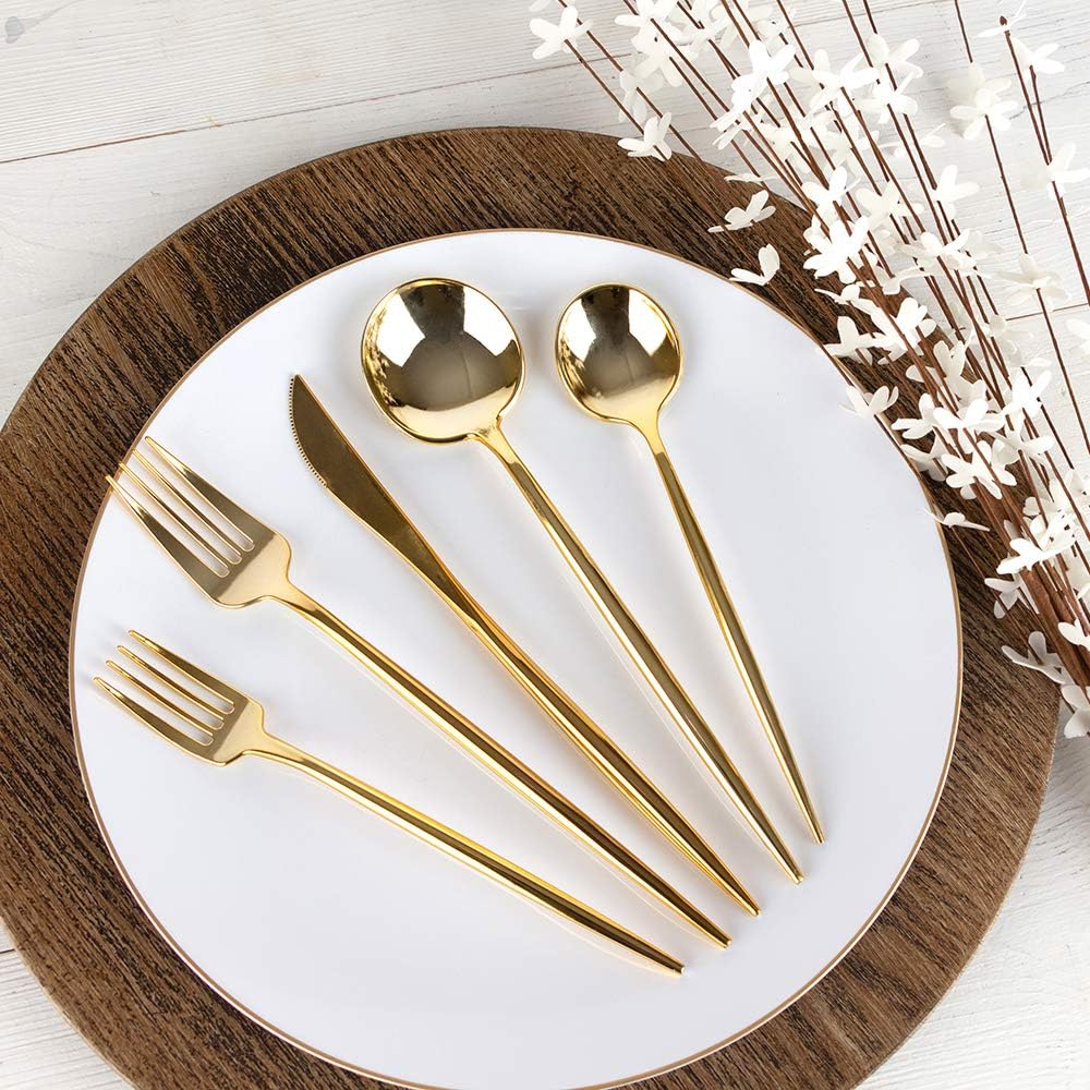 Novelty Flatware Gold Salad Forks - 32 Pieces - Modern & Stylish Plastic Flatware for Chic Table Settings  Perfect for Parties  Catering & Events