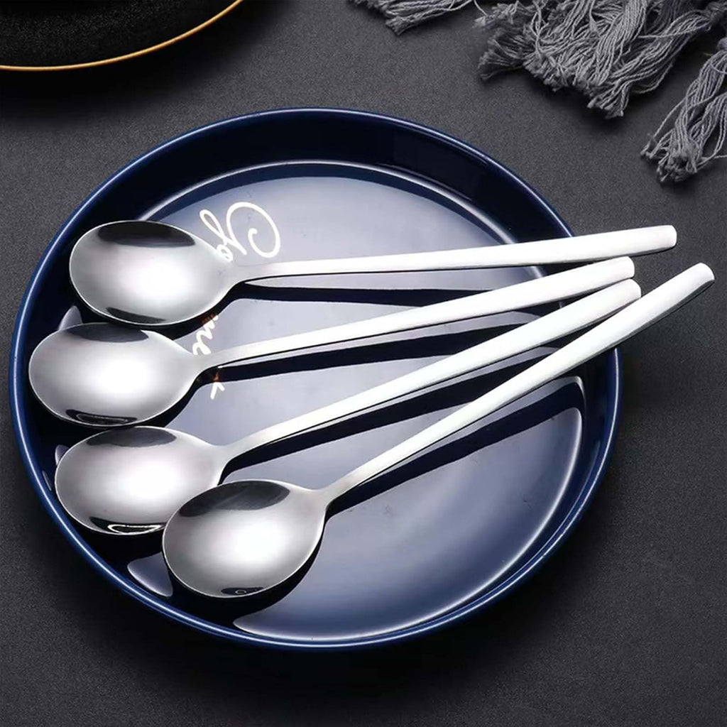 Large Soup Spoon Stainless Steel Dishwasher Safe Dinner Big Teaspoons with Round Edge 8 inches Tablespoons (4)