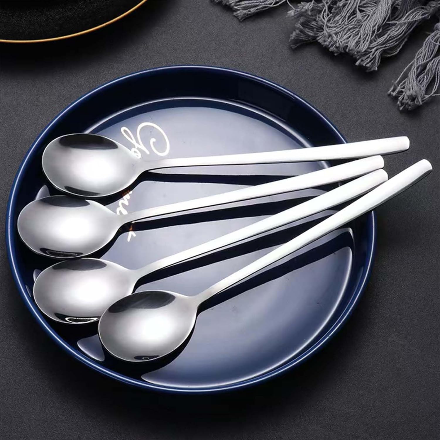 Large Soup Spoon Stainless Steel Dishwasher Safe Dinner Big Teaspoons with Round Edge 8 inches Tablespoons (4)