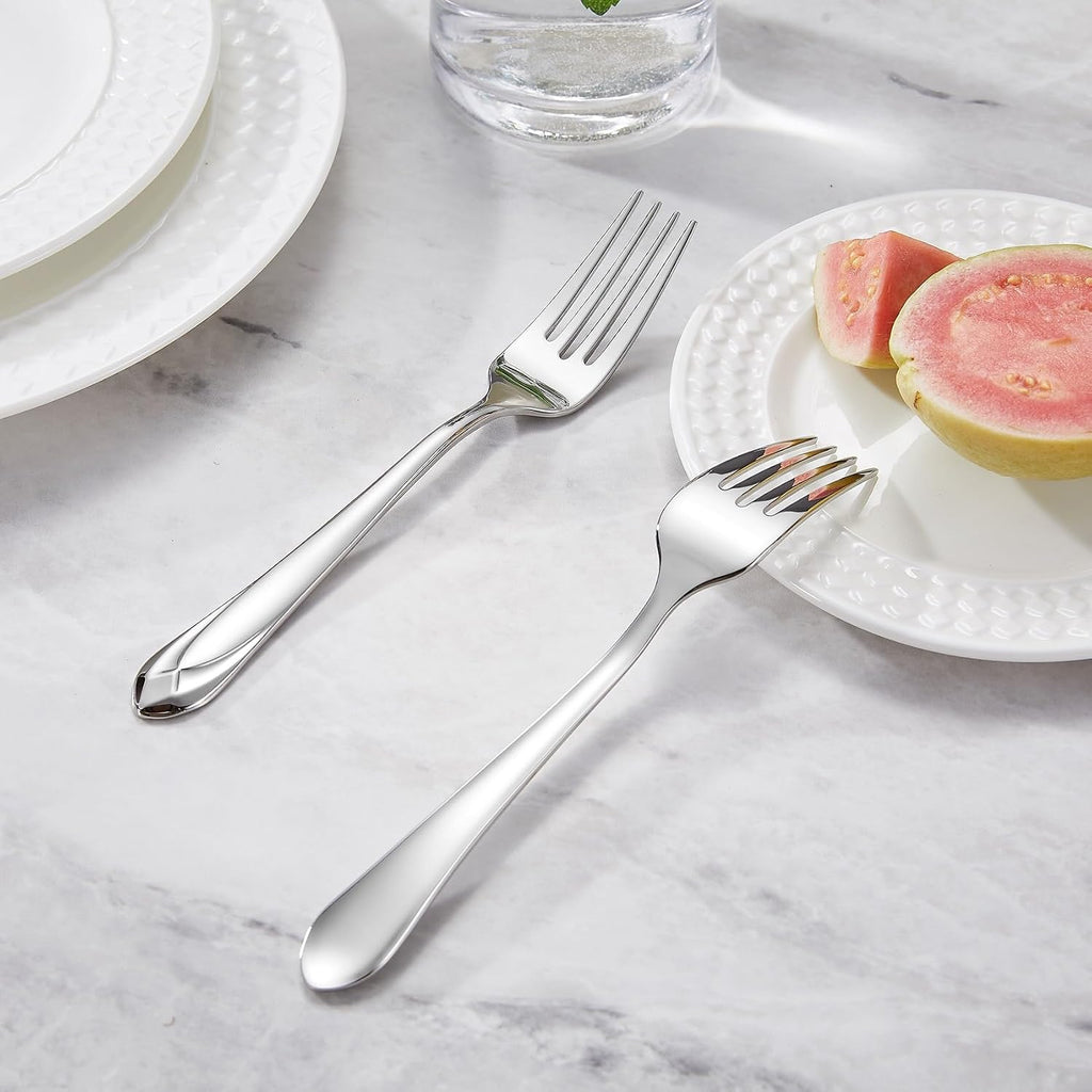 KEAWELL Premium Astra 4-Piece 7.3 inch Fork Set – 18/10 Stainless Steel Mirror-Finished Silverware with Diamond-Faceted Handles  Comfortable Grip and Dishwasher Safe (4  Salad Forks)