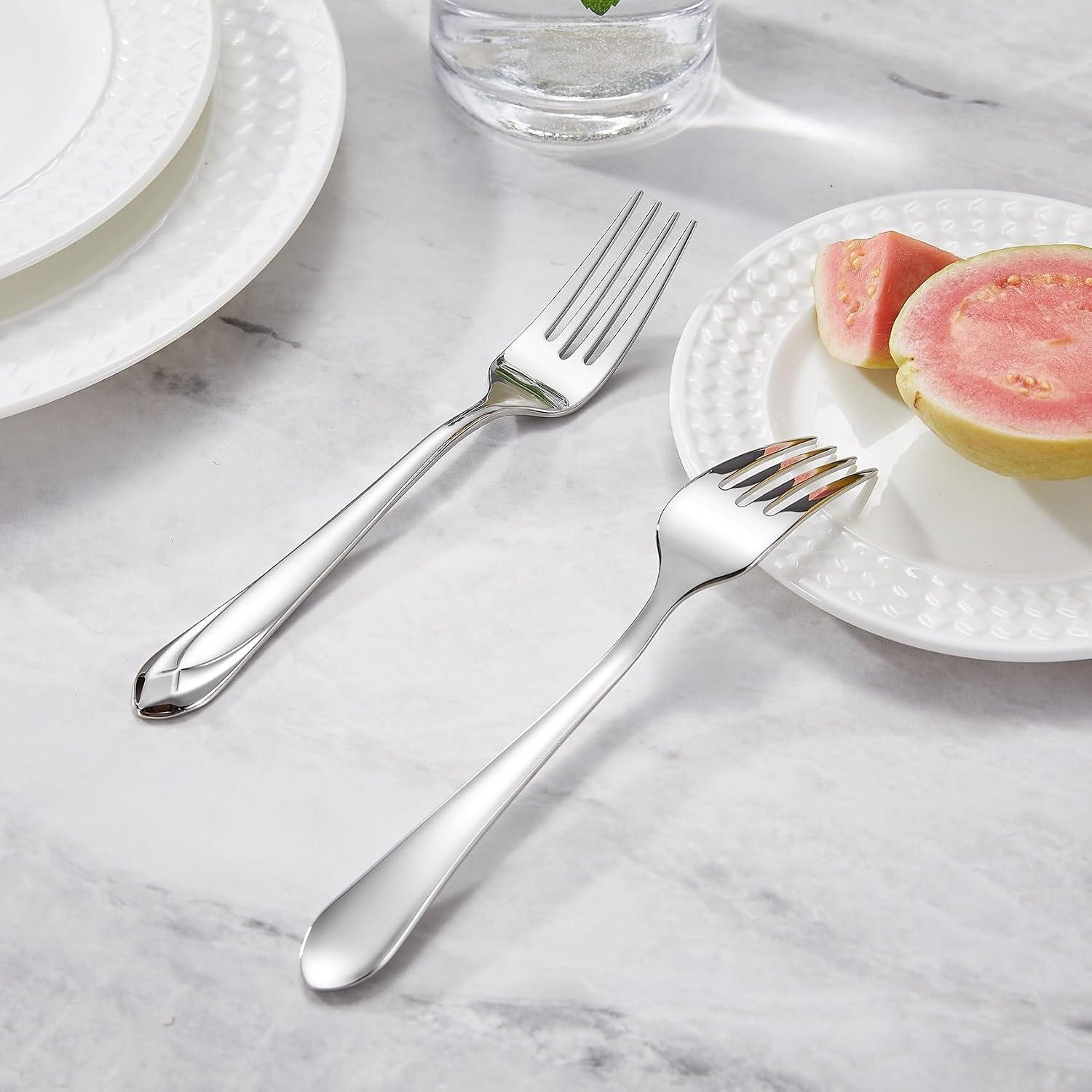 KEAWELL Premium Astra 4-Piece 7.3 inch Fork Set – 18/10 Stainless Steel Mirror-Finished Silverware with Diamond-Faceted Handles  Comfortable Grip and Dishwasher Safe (4  Salad Forks)