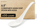 [600 COUNT] HAKOWARE Disposable Asian Soup Spoons with Hook  Plastic-Free Heavy Duty Spoons  made from Crystalized Cornstarch  for Take-out Ramen Pho Noodles