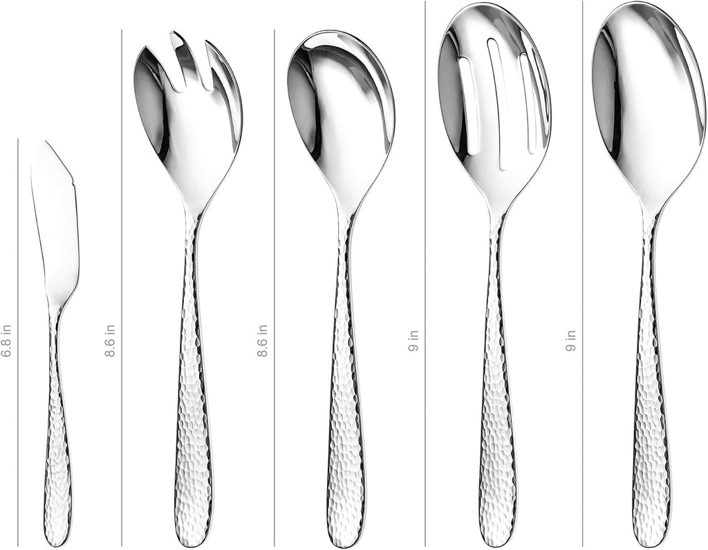 Matte Silverware Set  18/10 Stainless Steel Satin Flatware  Modern Brushed Finish Cutlery  Dishwasher Safe & Durable  Built to Last (10-Piece Serving Set  Fidenza Hammered)