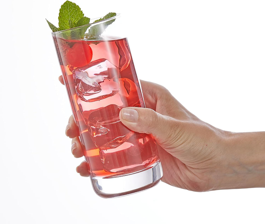 JoyJolt Faye 13oz Highball Glasses  6pc Tall Glass Sets. Lead-Free Crystal Drinking Glasses. Water Glasses  Mojito Glass Cups  Tom Collins Bar Glassware  and Mixed Drink Cocktail Glass Set
