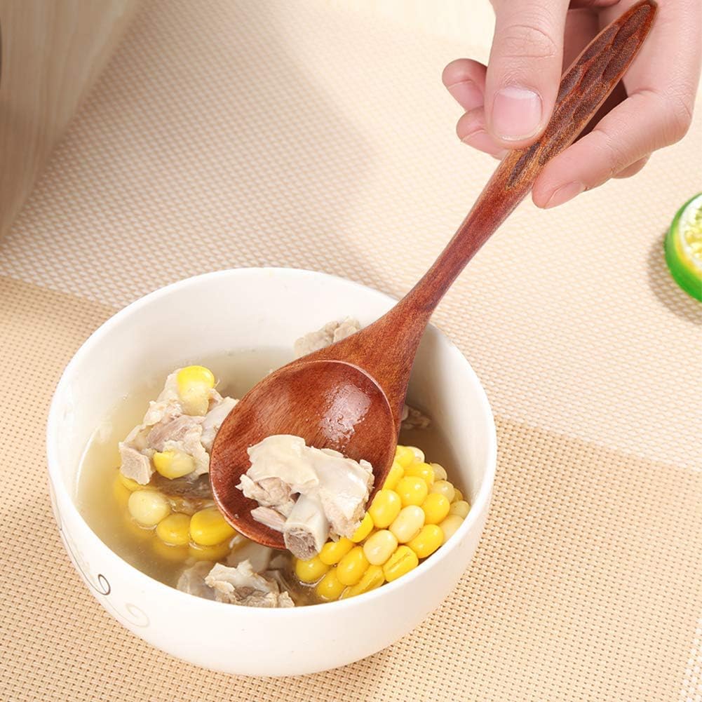 IQCWOOD Wooden Soup Spoons  Magic Wooden Spoons for Eating  6 Pieces 6.8 inch Asian Soup Spoon for Salad Desserts  Coffee  Snacks  Cereal  and Fruit