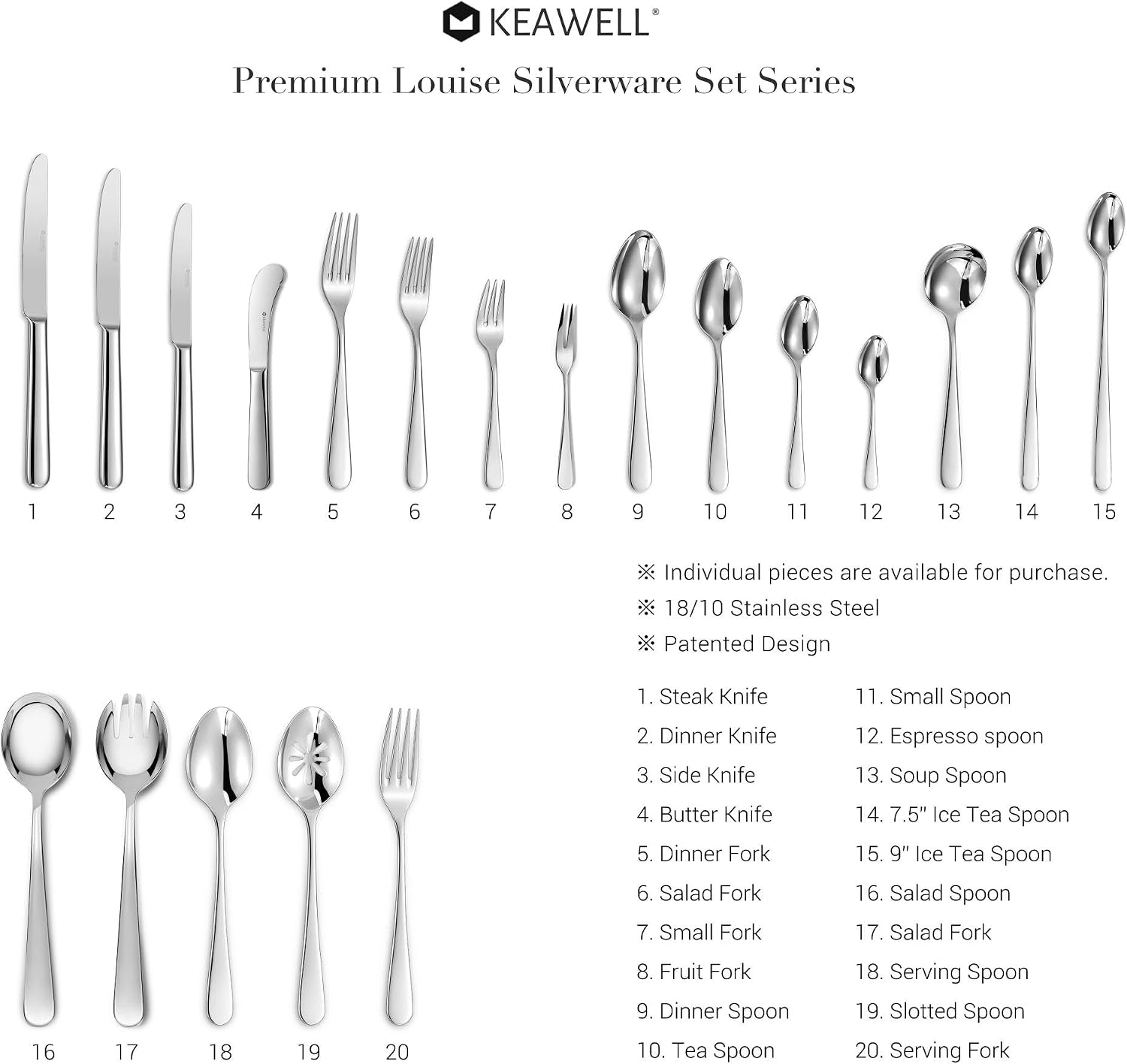 KEAWELL Premium 7" Louise Soup Spoons  18/10 Stainless Steel  Dishwasher Safe (4)