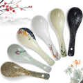 6 Pieces Japanese Retro Ceramics Soup Spoons Asian Soup Spoons Japanese Style Rice Spoon Flatware Chinese Serving Spoons Appetizers Tableware Meal Partner for Salad Ramen Noodles Wonton