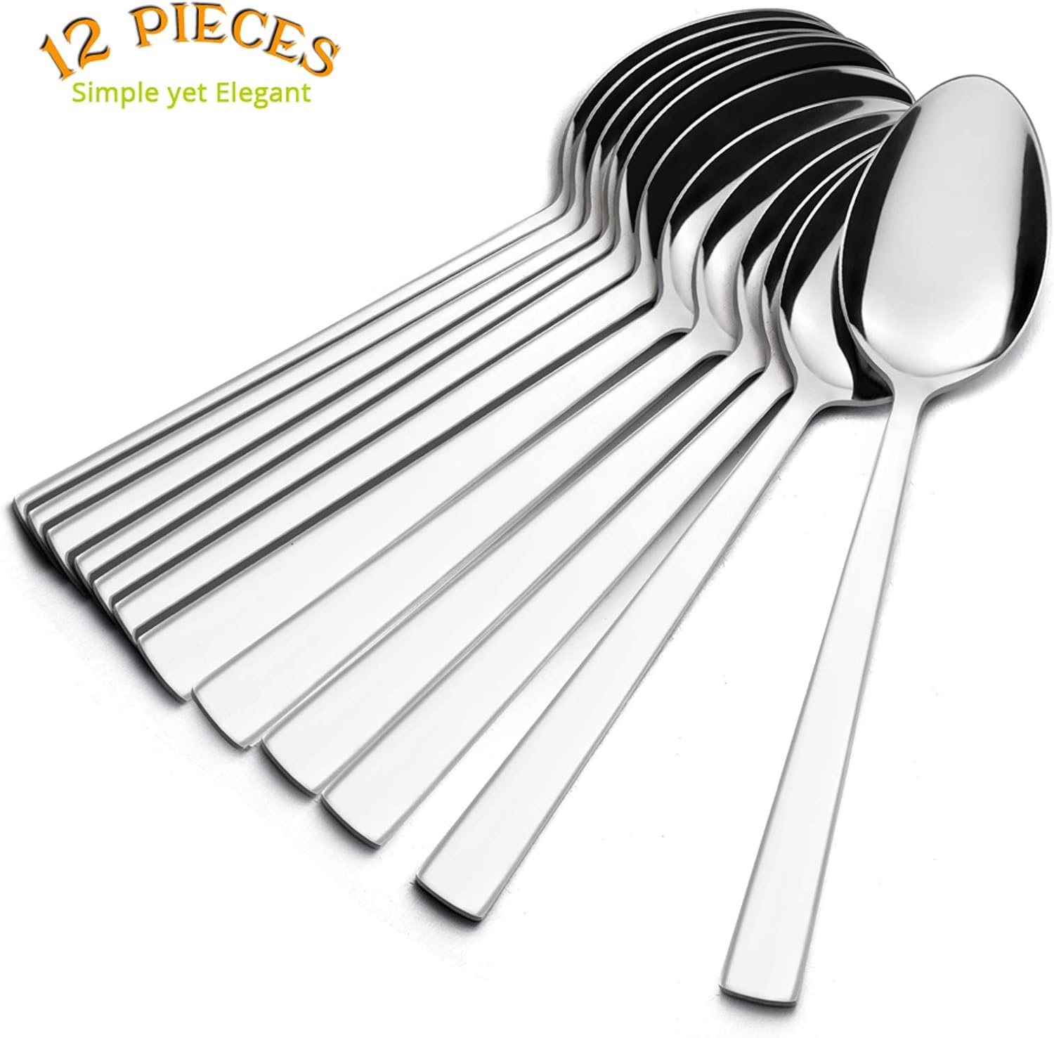 Dinner Spoons Set of 12  E-far 7.9 Inch Stainless Steel Soup Spoons Tablespoons for Home  Kitchen or Restaurant  Non-toxic & Mirror Polished  Squared Edge & Dishwasher Safe