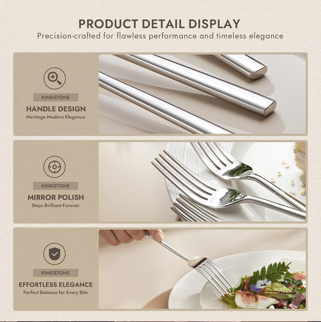 KINGSTONE Dinner Forks Set  4-Piece Silverware Flatware Cutlery Dessert Forks (8.3-Inch)  Forged Food-Grade Stainless Steel  Mirror Finish & Dishwasher Safe  Use for Kitchen  Home  Wedding  Party