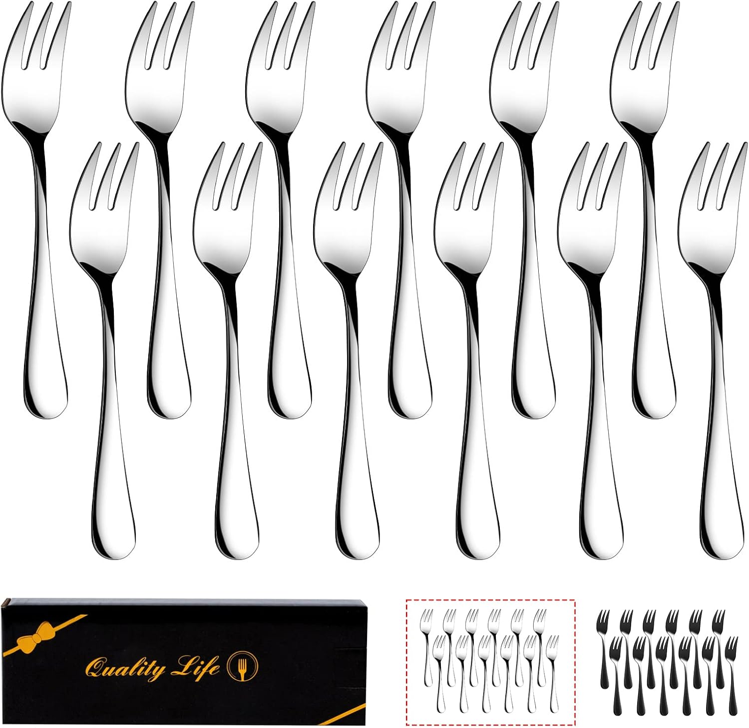 Dessert Forks Set of 12  5.5Inches  Stainless Steel Cocktail Fork  Appetizer Small Forks  Fruit Salad Fork for Party  Hotel  Restaurant，Dishwasher Safe