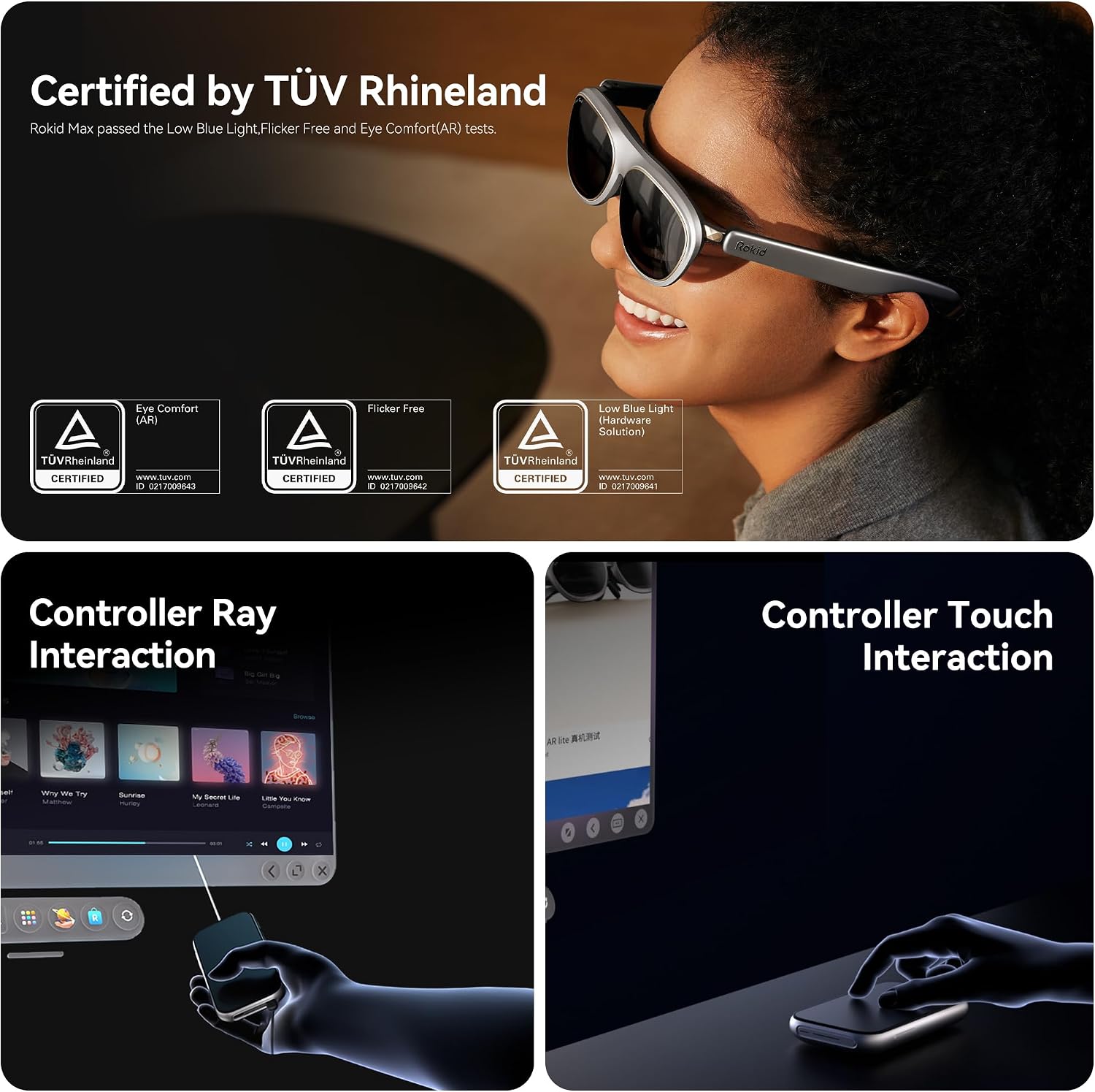 Rokid AR Spatial Video Glasses with 3-Screen Display  Max2 Black AR Glasses & Station2 Spatial Computer with 360" Micro-OLED  120Hz OLED  600 Nits  Multi-Tasking for Gaming
