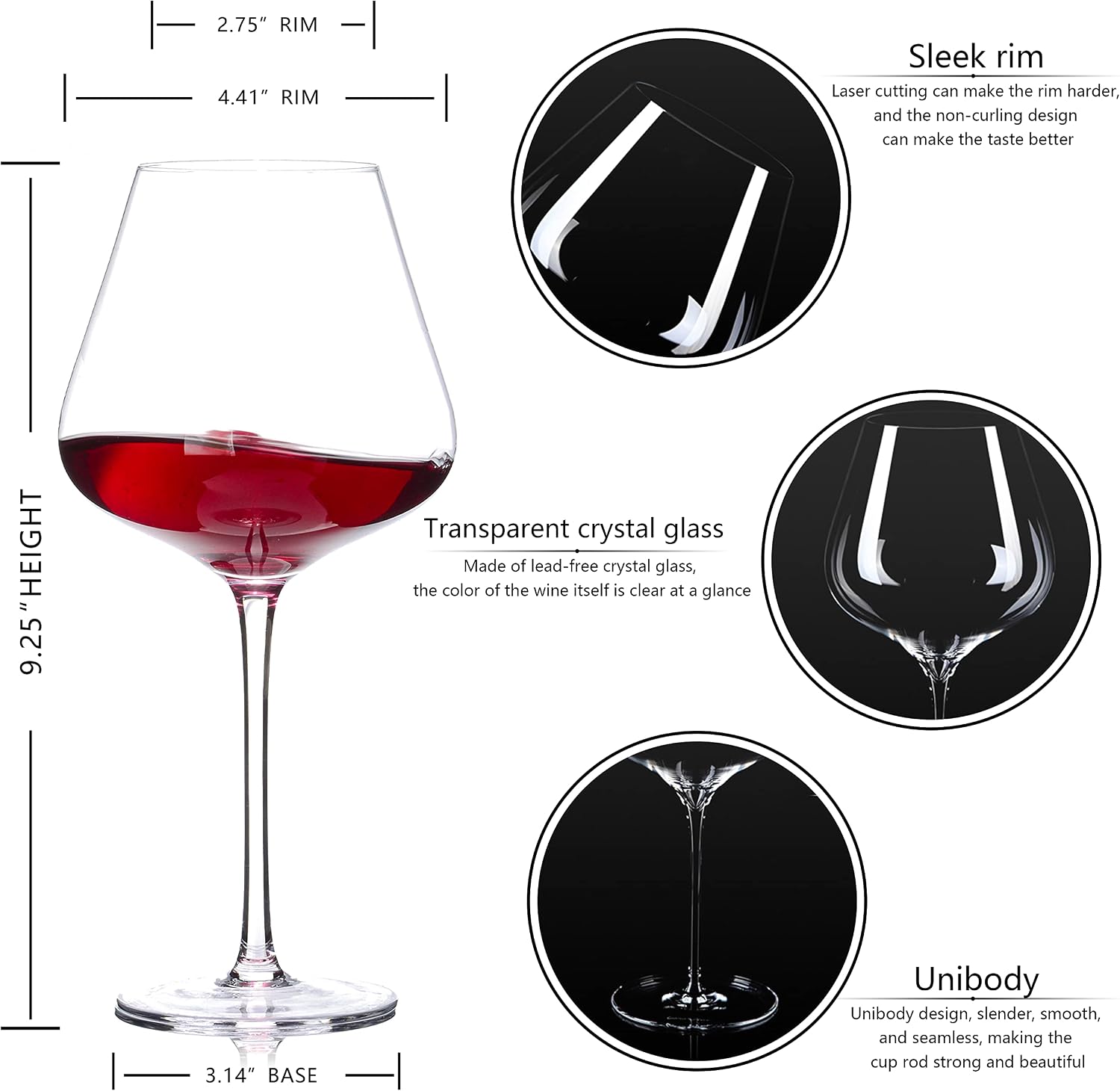 BACLIFE Hand Blown Red Wine Glasses Set of 4 – 23 oz Burgundy Wine Glasses With Long Stem – Large Premium Crystal Wine Glass – Unique Gift for Wedding  Anniversary  Mother’s Day – Clear