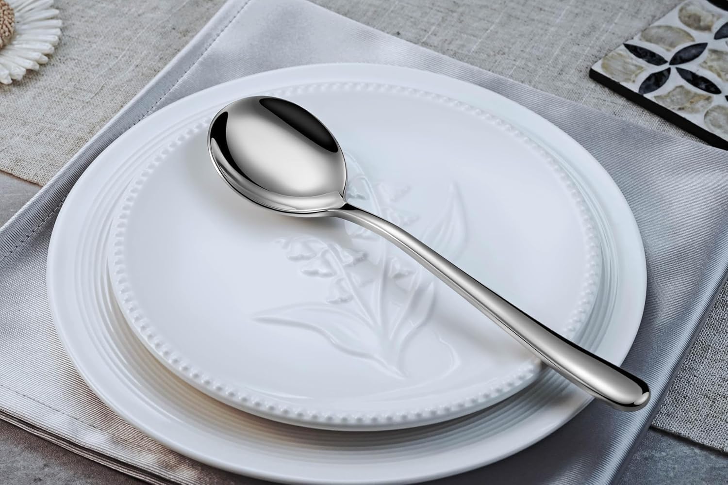 Soup Spoons Stainless Steel Round Soup Spoons Set of 4 Dishwasher Safe