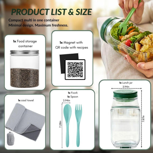 6-in-1 Salad Lunch Kit with Side-Opening Jar – Leakproof BPA-Free Container with Dressing Cup  Reusable Fork & Spoon for Healthy Lunches On-the-Go
