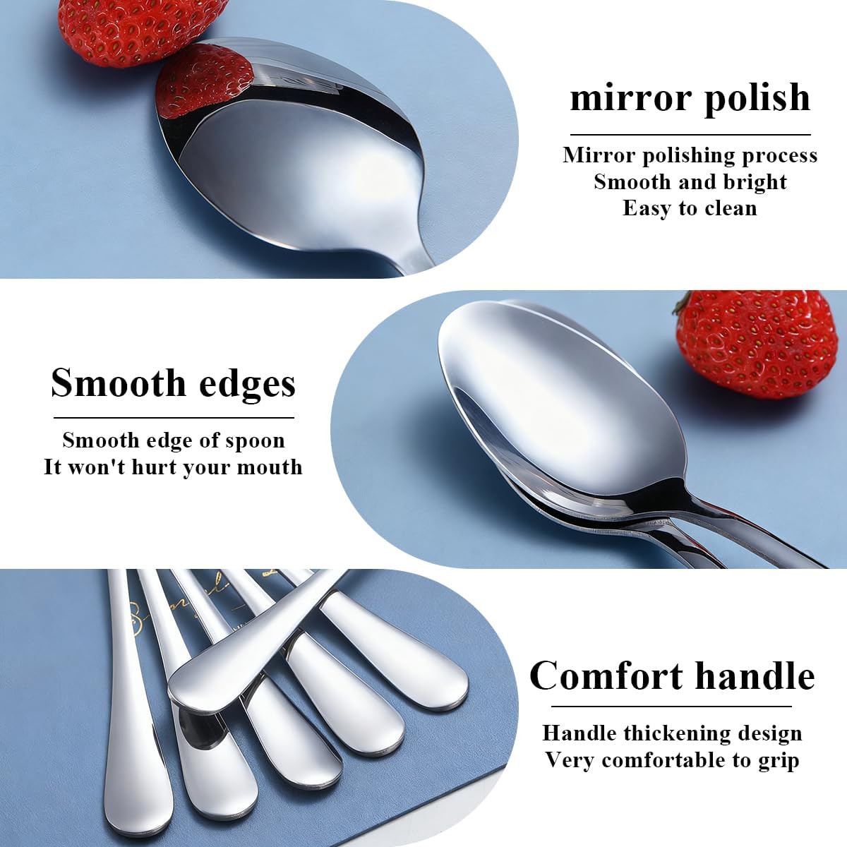 Berglander Dinner Spoons Set 24pcs  7.36" Food Grade Stainless Steel Silverware Soup Spoon Tablespoon for Home  Kitchen or Restaurant Mirror Polished  Dishwasher Safe