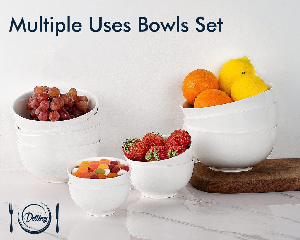 DELLING Ultra-Strong 22 Ounce Soup Bowls  Cereal Bowl  6 inch Bowls Set  White Ceramic Bowls  White Bowls for Kitchen  Snack Rice Pasta Salad Oatmeal  Set of 6  Dishwasher & Microwave Safe