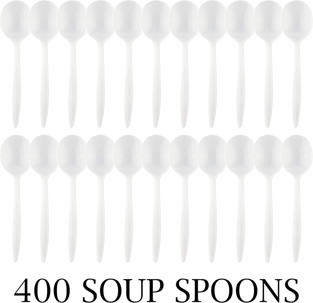 Plasticpro Cutlery 400 Mediumweight White Disposable Plastic Soup Spoons
