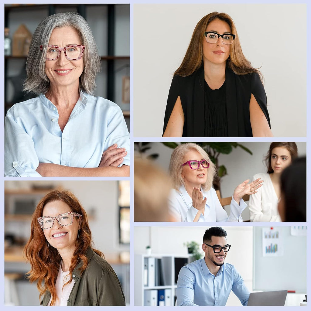 Oprah Reading Glasses for Women-5 Pack Blue Light Blocking Square Fashion Readers with Spring Hinge Computer Eyeglasses(Mix1  1.75x)