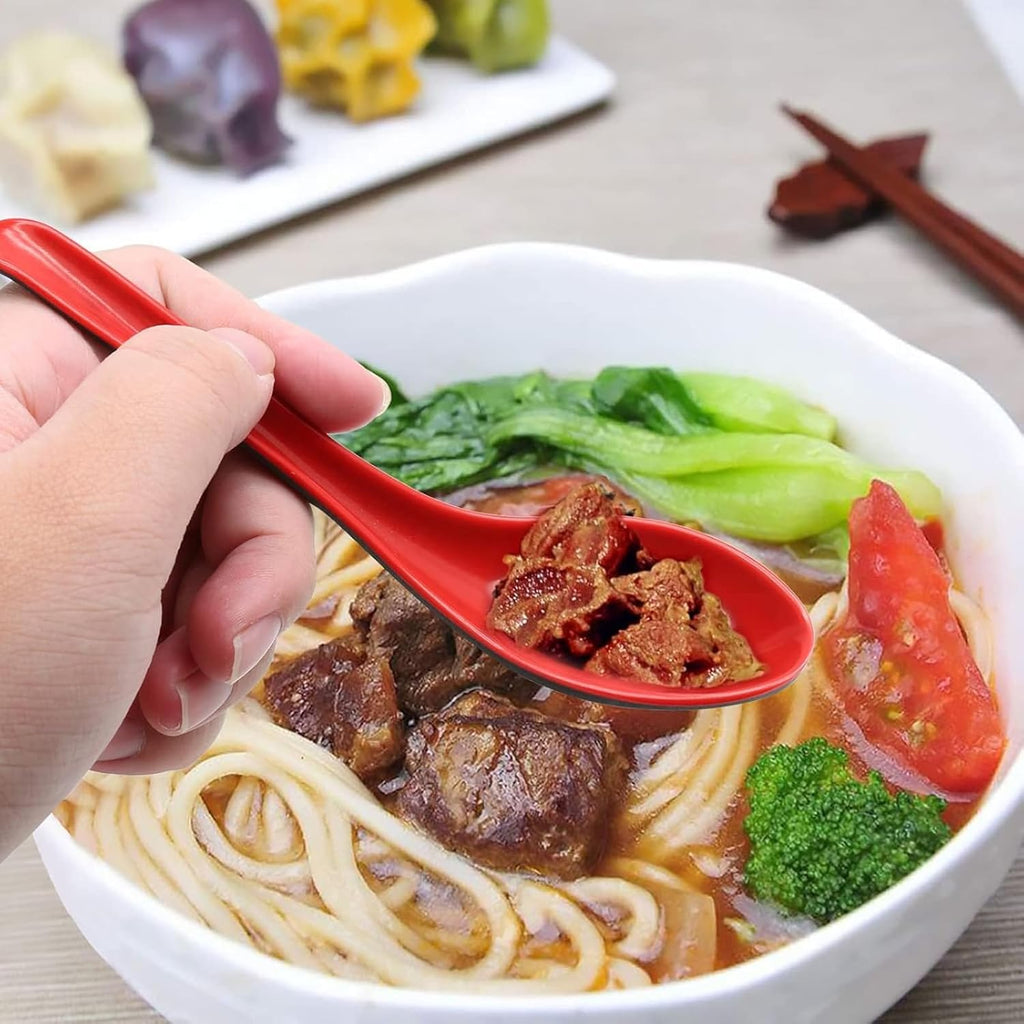8Pcs Asian Soup Spoons Long Handle with Hook 8 Colors 6.5inch Chinses Soup Spoon for Ramen Wonton Soba Rice Noodle Kitchen Restaurant Party Gift