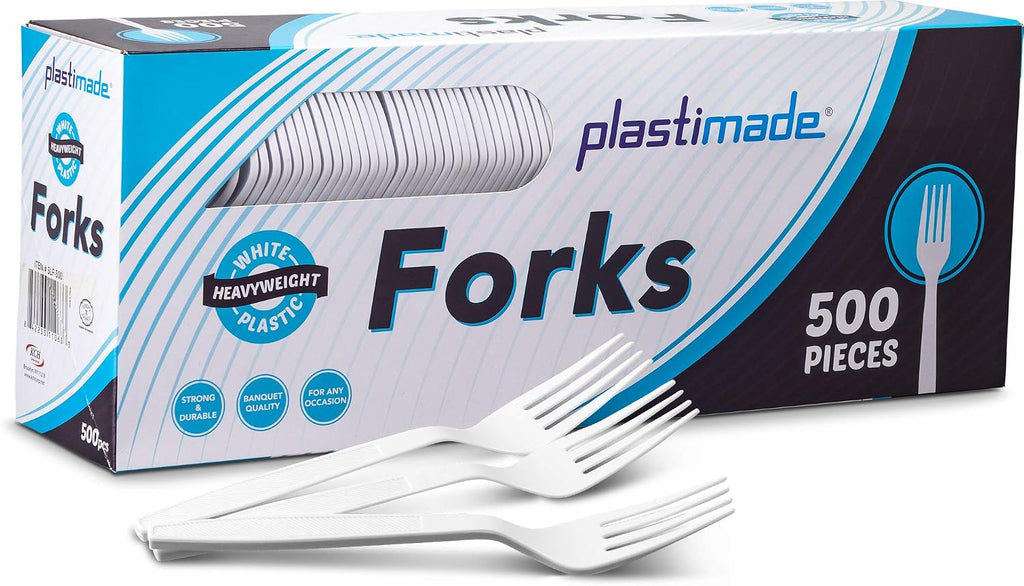 500 Count Extra Heavy duty Plastic Forks  Disposable White Fork  Heavyweight Bulk Cutlery for Dinner  Events  Catering  Parties & Takeout