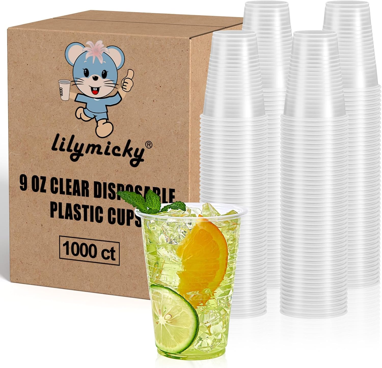 Lilymicky 1000 PACK 9 oz Clear Plastic Cups  9 Ounce Disposable Drinking Cups for Birthday Parties  Picnics  Ceremonies  and any Events