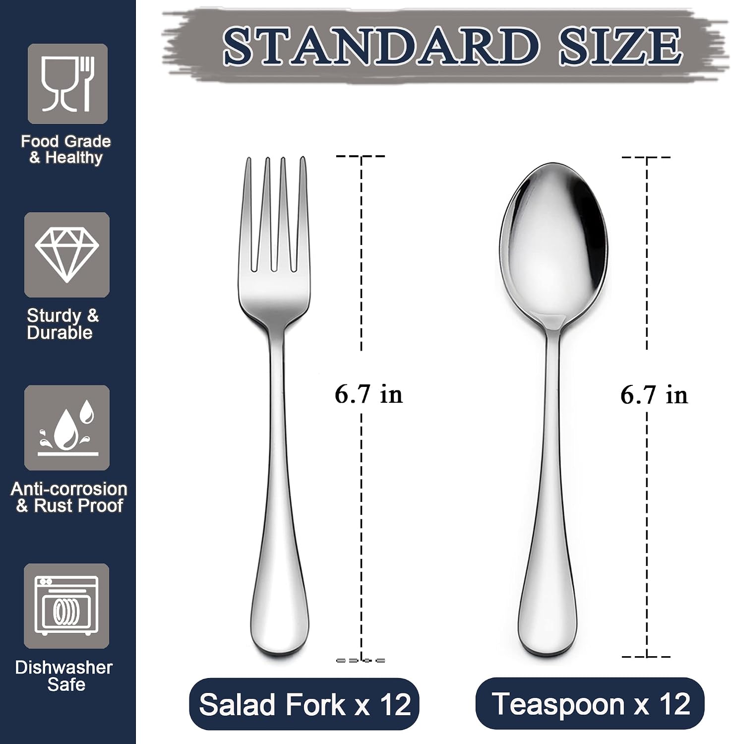 LIANYU 24-Piece Forks and Spoons Silverware Set  12 Teaspoon and 12 Salad Fork  Stainless Steel Flatware Cutlery Set for Home Kitchen Hotel  Mirror Finished  Dishwasher Safe