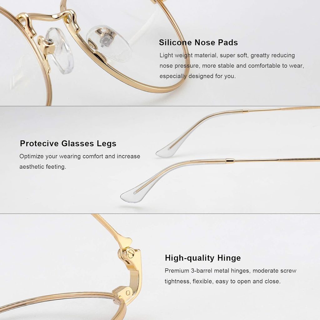 Small Metal Round Reading Glasses for Women Men Classic Vintage Retro Shades Blue Light Blocking Computer Readers