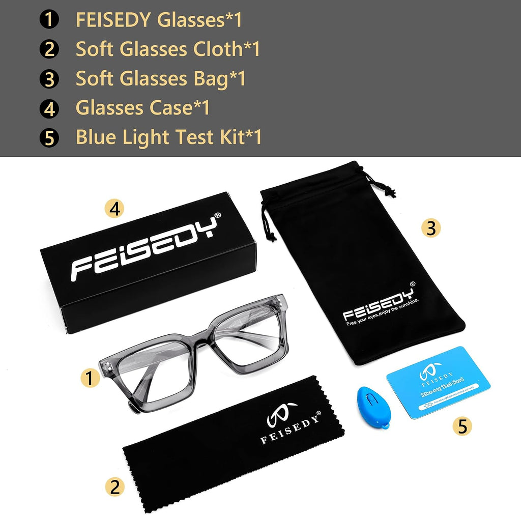 FEISEDY Blue Light Blocking Glasses Women Men Chunky Square Computer Glasses B0101