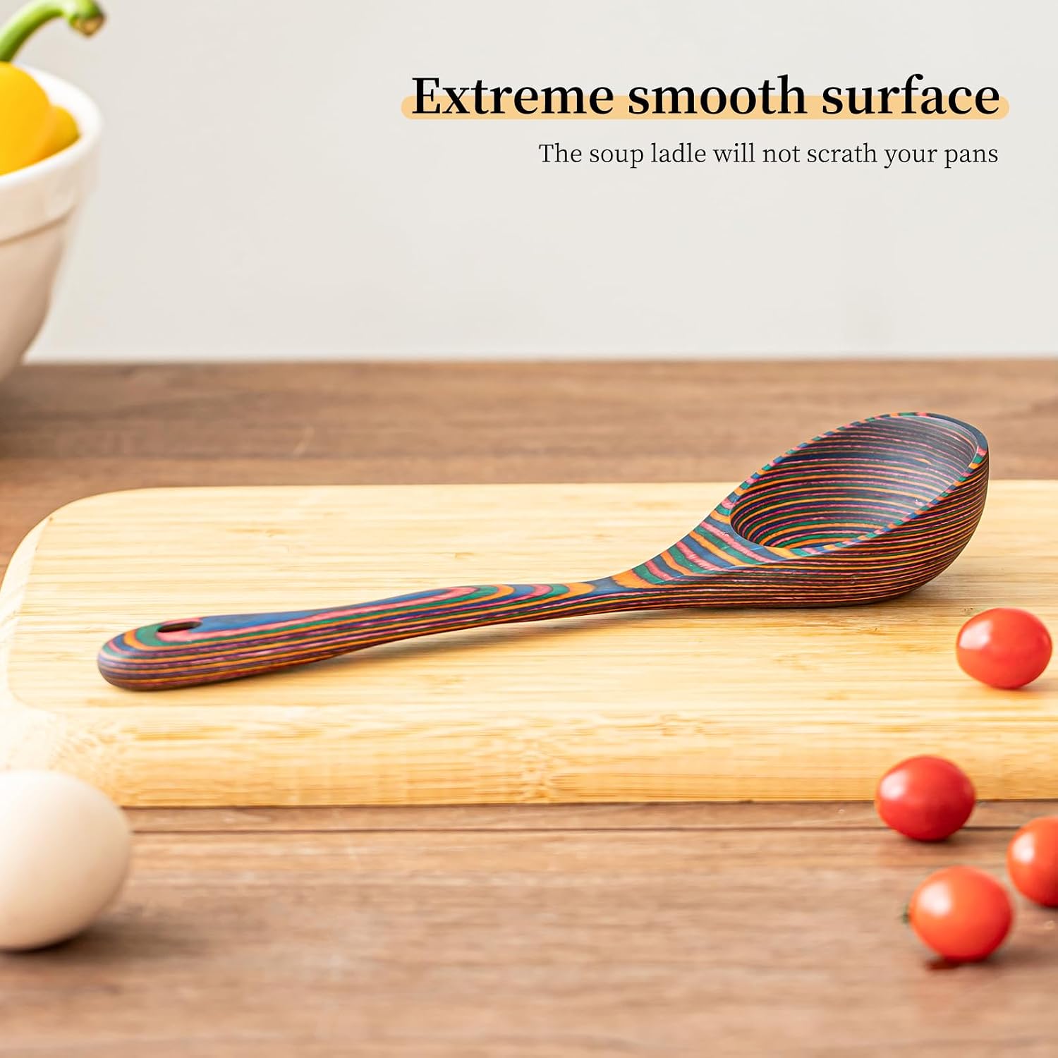 Gudamaye Pakkawood Rainbow Deep Soup Ladles Pakkawood Ladle 10.6 inch Big Soup Ladle for Cooking Deep Ladle Spoons Wood Ladle  Wood Kitchen Utensils Set  Wooden Spoons for Cooking