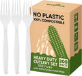 Heavy Duty Compostable Forks (300Pack)  Eco-Friendly Heavyweight No-Plastic Fork - 100% Disposable Forks Cornstarch Flatware for Lounge Party Wedding BBQ Picnic Camping (300Pack Forks Only)
