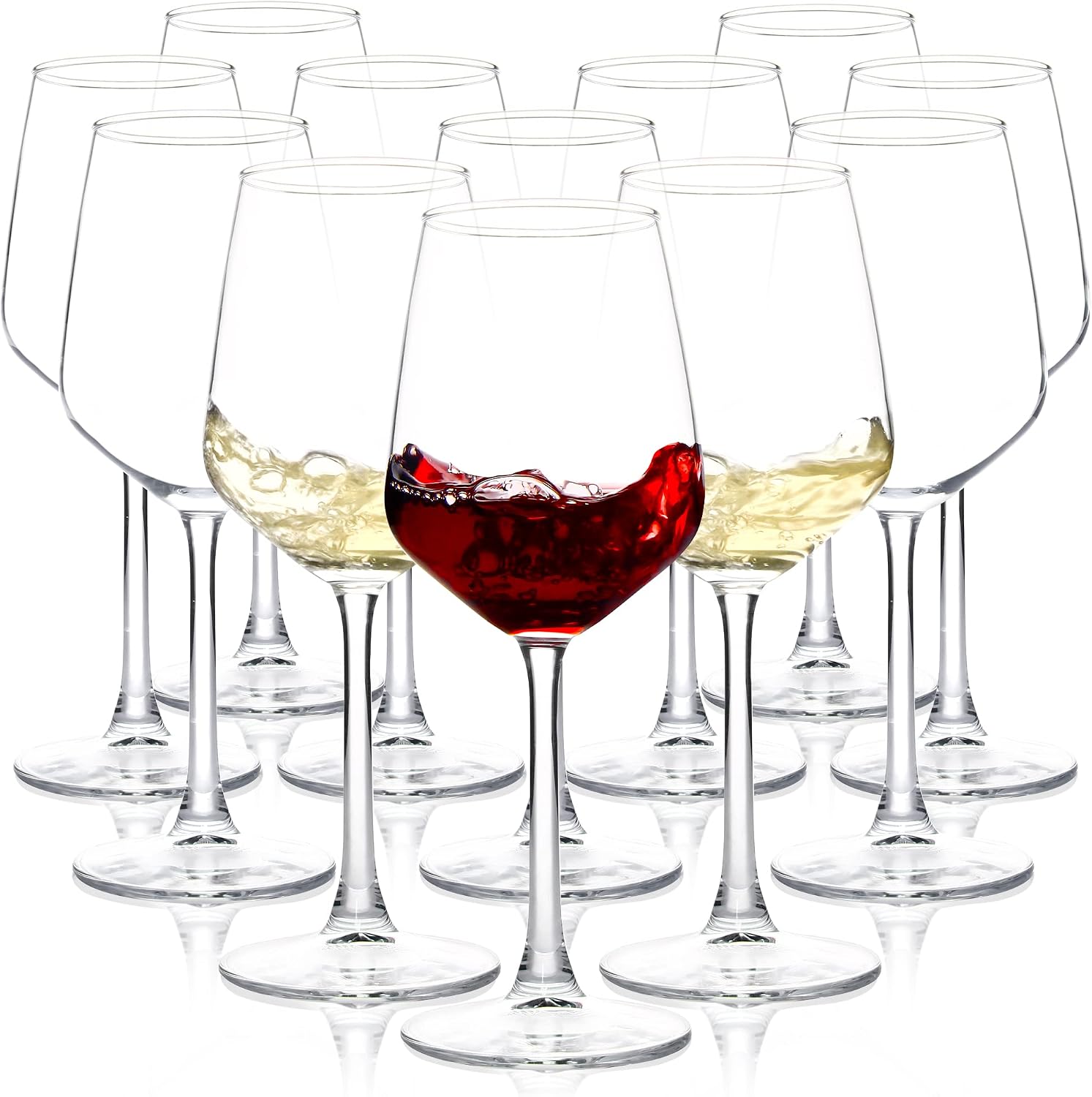 Wine Glasses Set of 12  12oz Clear Red/White Wine Cup  Long Stem Wine Glasses for Party  Wedding and Home