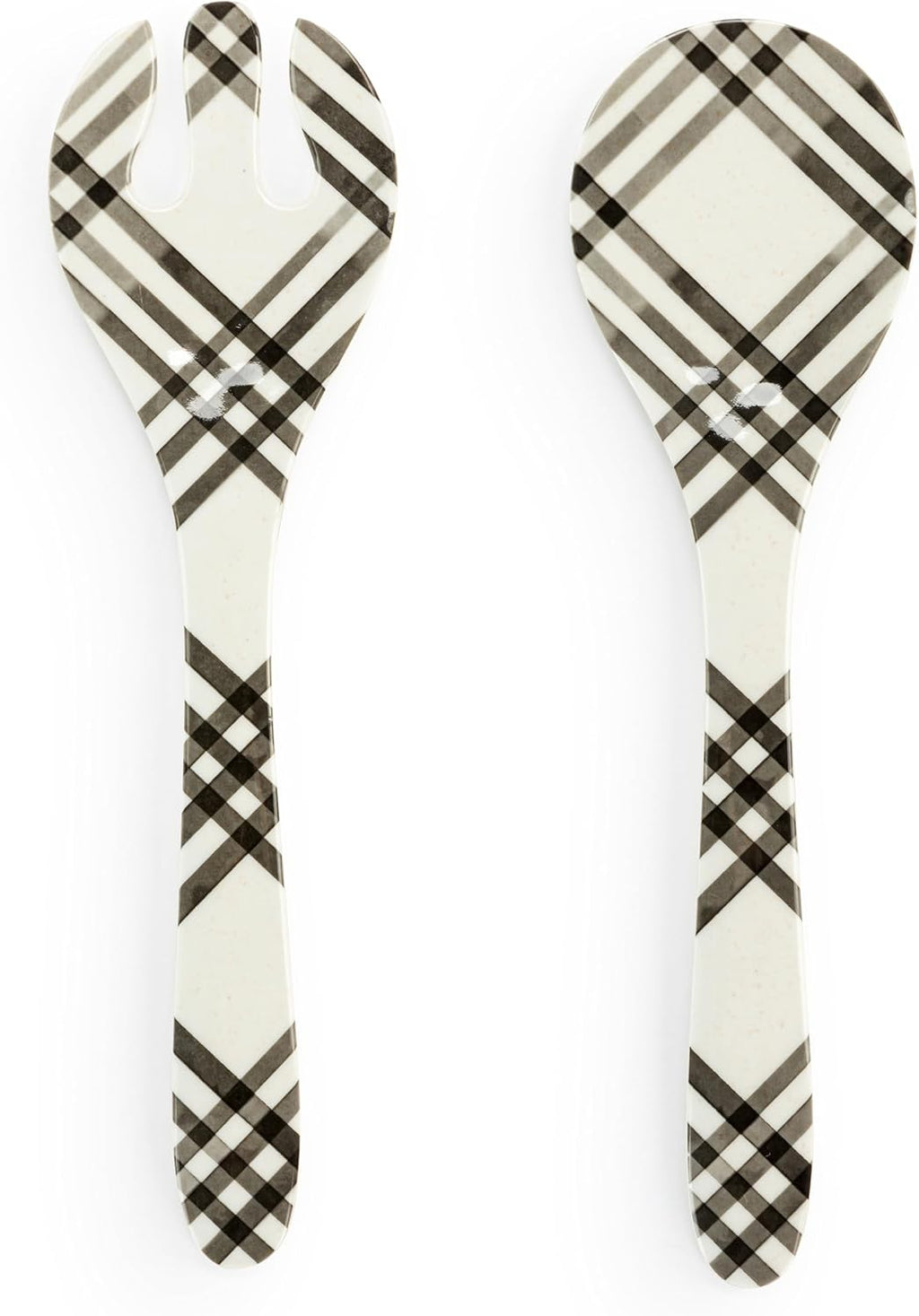 DEMDACO Black and White Plaid - 11 Inch Melamine Spoon Fork Salad Server Set