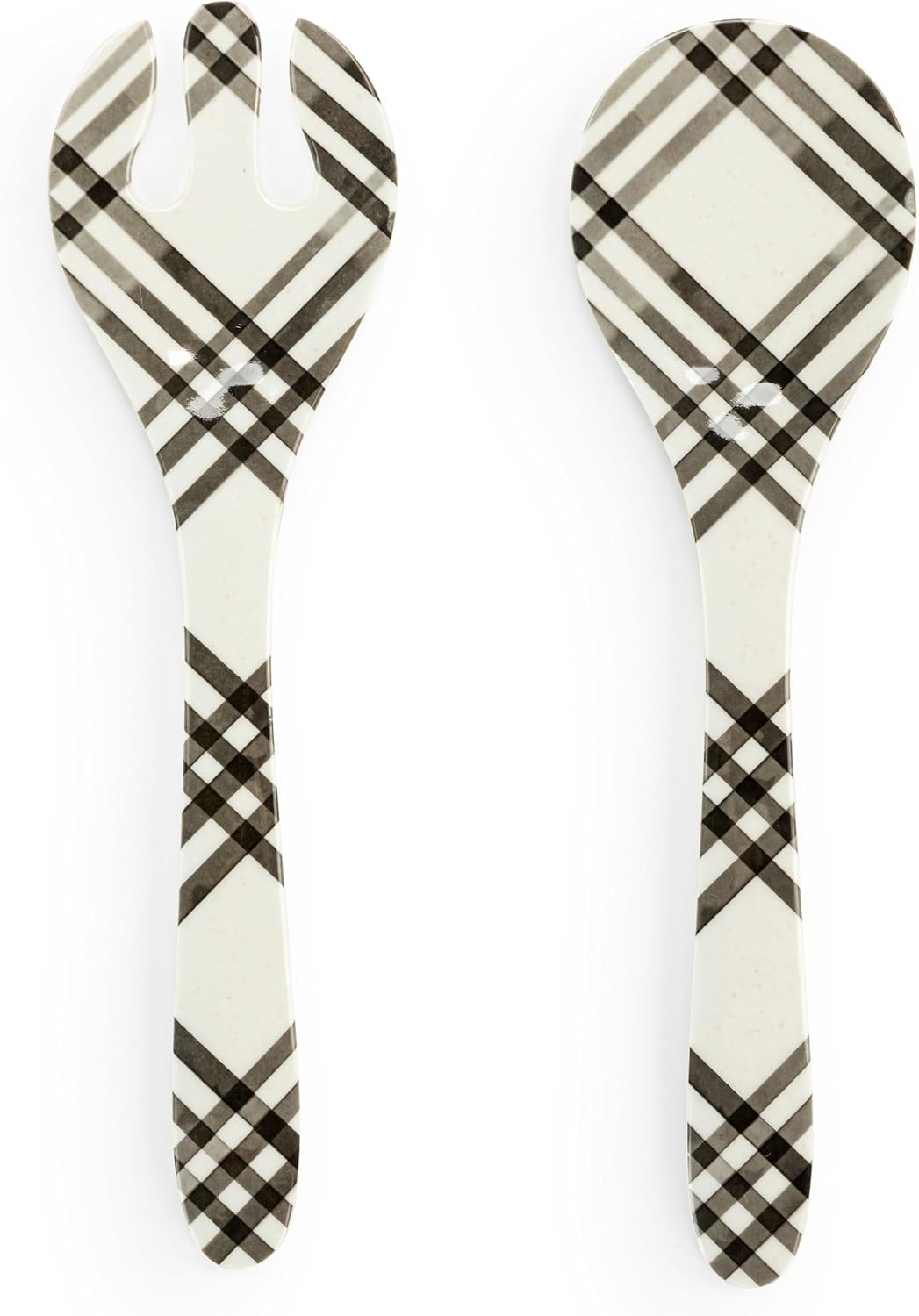 DEMDACO Black and White Plaid - 11 Inch Melamine Spoon Fork Salad Server Set